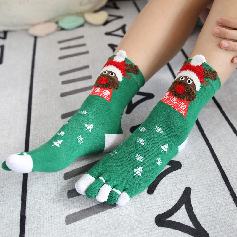 Christmas Toe Socks Couple Paragraph Cotton Cartoon Ankle Warm Toe Socks